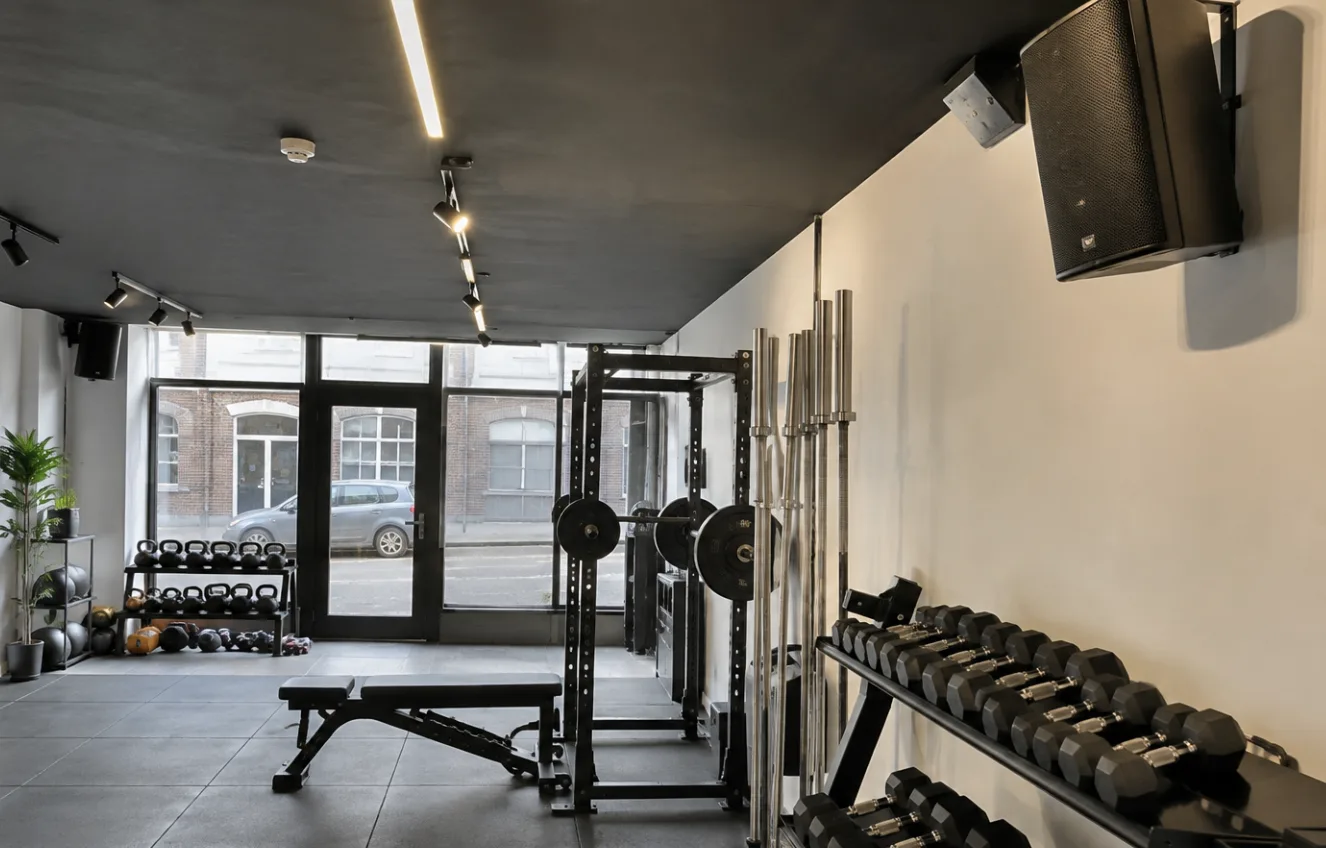 Speakers installed in a gym