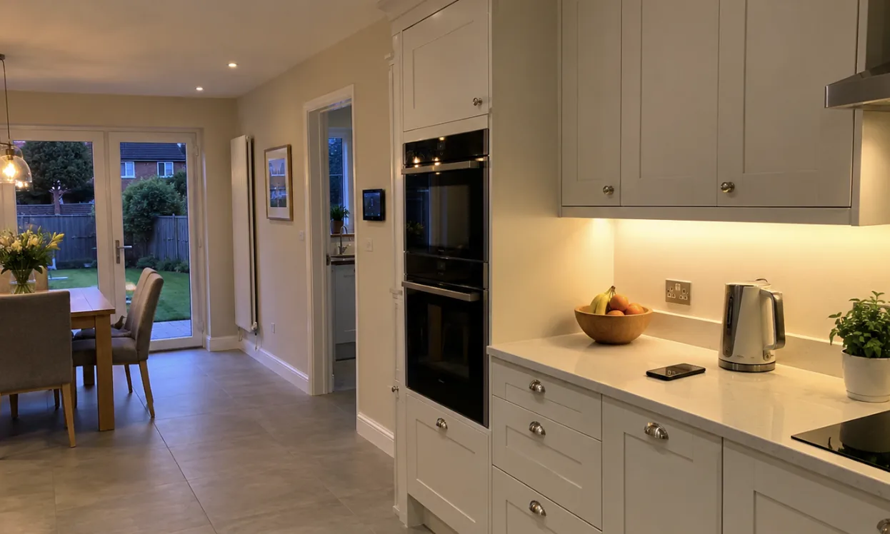 Kitchen with smart lighting and ceiling speakers