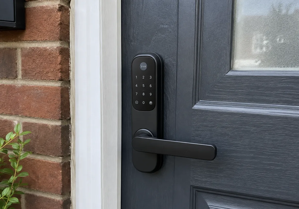 Smart lock with keypad on a front door