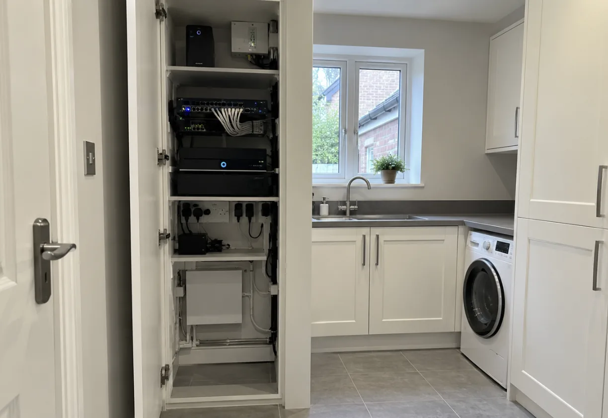 Network cabinet in a utility room near Ashford